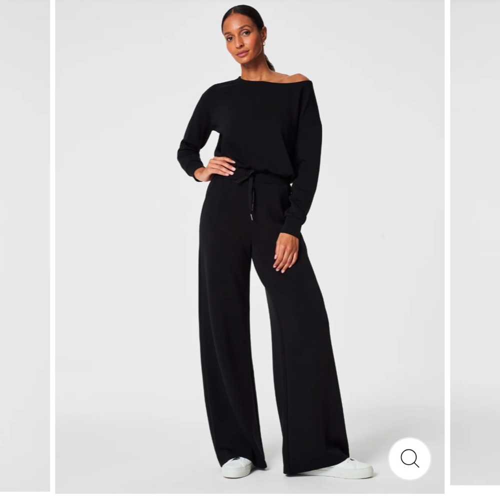 SPANX jumpsuit! Off the shoulder air essentials wide leg